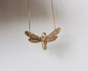 14k solid gold moth deaths head necklace with ruby gemstone