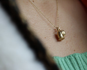 9k solid gold poppy pod necklace, Poppy Pendant, Botanical Necklace