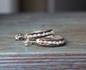 Sterling silver and pearl hoop earrings, Unique hoop earrings for her