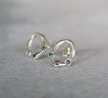 Load image into Gallery viewer, Gemstone stud earrings, Recycled sterling silver oval earrings