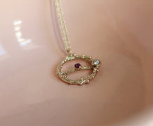 Load image into Gallery viewer, 9k solid gold open circle pendant with gemstones, Gold minimal necklace