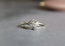 Load image into Gallery viewer, Sterling silver juniper leaf ring with lavender cubic zirconia 2mm