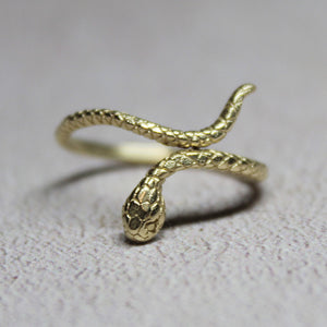 9k solid gold snake ring, Dainty gold ring, Wrap adjustable ring , Animal jewelry, Gift for her