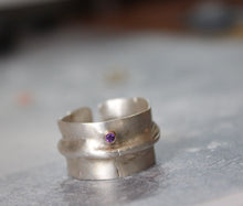 Load image into Gallery viewer, Chunky sterling silver ring with 2mm amethyst gemstone