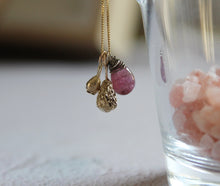 Load image into Gallery viewer, 9k solid gold seed necklace with ruby , Gold charm necklace