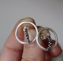 Load image into Gallery viewer, Open circle earrings ,Sterling silver unique earrings with pink zircon,