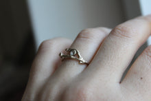 Load image into Gallery viewer, 9k solid gold twig ring with white topaz