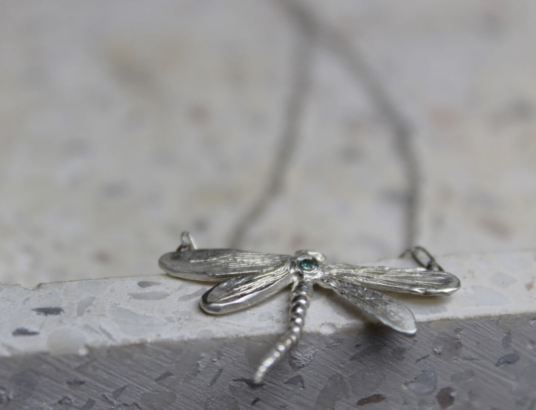 Dragonfly necklace with green tourmaline