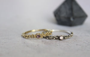 14k solid gold dot ring with pink zirconia