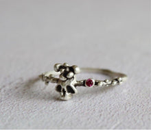 Load image into Gallery viewer, Thin sugar skull ring in sterling silver with hot pink zircon