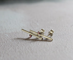Sterling silver bar earrings with hot pink zircon