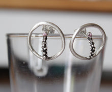 Load image into Gallery viewer, Open circle earrings ,Sterling silver unique earrings with pink zircon,