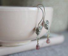 Load image into Gallery viewer, Sterling silver sugar skull earrings with pink tourmaline