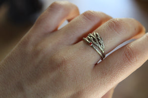 Gemstone cedar leaf ring in Sterling silver