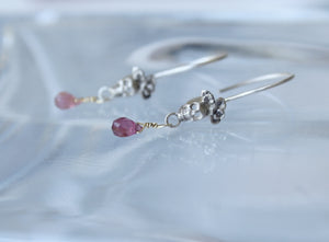 Sterling silver sugar skull earrings with pink tourmaline