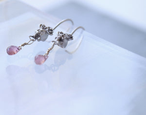 Sterling silver sugar skull earrings with pink tourmaline