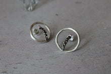 Load image into Gallery viewer, Open circle earrings ,Sterling silver unique earrings with pink zircon,