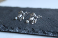 Load image into Gallery viewer, Bee earrings with pearl, Insect  jewelry for her