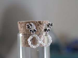 Sugar skull and pearl stud earrings in Sterling Silver