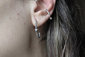 Granulated hoops with zircon, Sterling silver dot hoop earrings