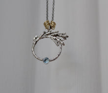 Load image into Gallery viewer, Organic cedar leaf pendant with London blue topaz, Jewelry for women