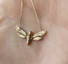 Load image into Gallery viewer, 14k solid gold moth deaths head necklace with ruby gemstone