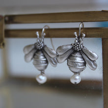 Load image into Gallery viewer, Bee earrings with pearl, Insect  jewelry for her