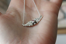 Load image into Gallery viewer, Skull with angel wings necklace, Ruby skull jewelry,Gothic skull jewelry