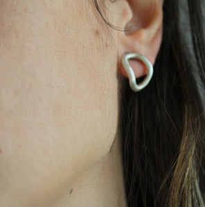 Open oval stud earrings, Sterling silver minimal earrings