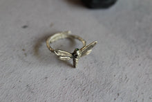 Load image into Gallery viewer, Deaths head moth ring with green zircon, Sterling silver ring
