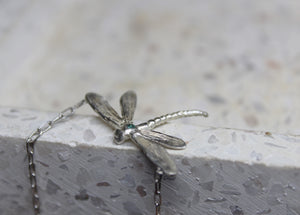 Dragonfly necklace with green tourmaline