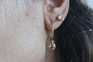 9k solid gold sugar skull hoop earrings, Mismatched hoop earrings with tanzanite