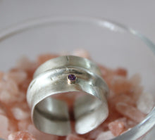 Load image into Gallery viewer, Chunky sterling silver ring with 2mm amethyst gemstone