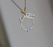 Load image into Gallery viewer, Organic cedar leaf pendant with London blue topaz, Jewelry for women