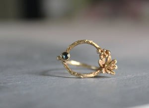 14K solid gold succulent ring with 3mm London blue topaz